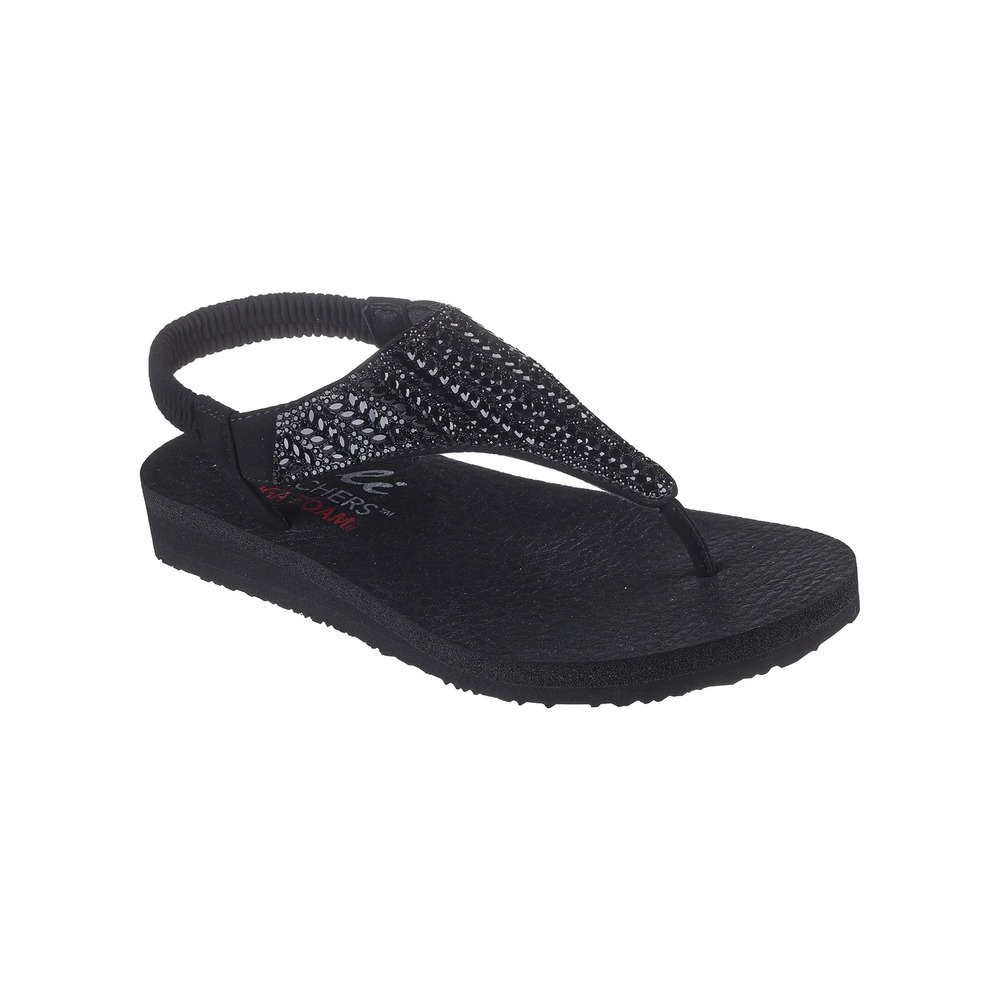 Skechers Cali Meditation Rock Crown Black Rhinestone Yoga Foam Sandals 119293 8